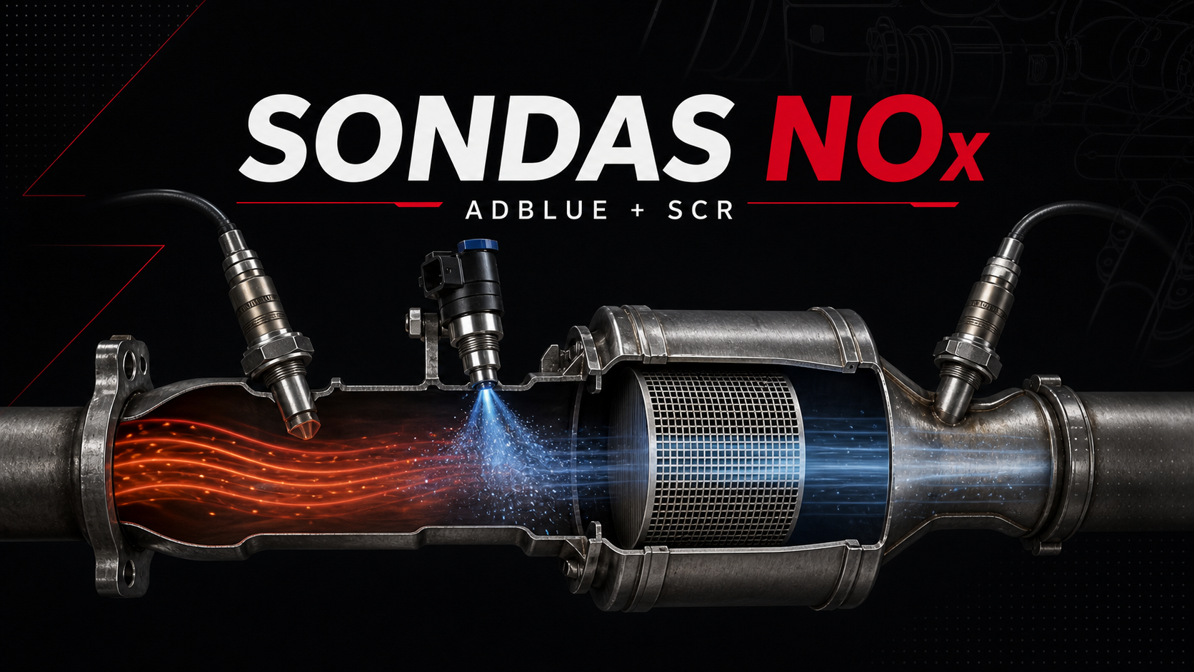 Sondas NOx antes y después del catalizador SCR con inyección de AdBlue en un motor diésel