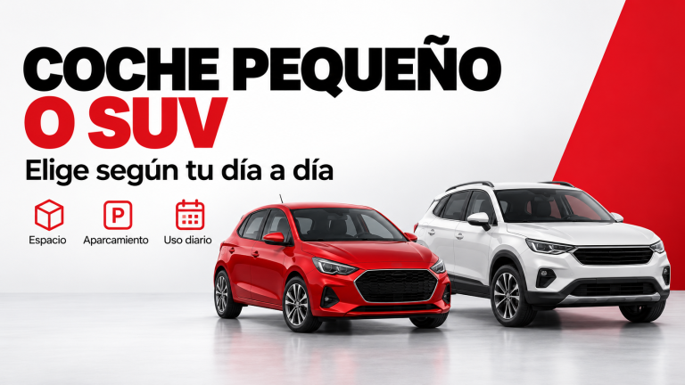 Comparativa ilustrativa entre un coche pequeño rojo y un SUV compacto blanco